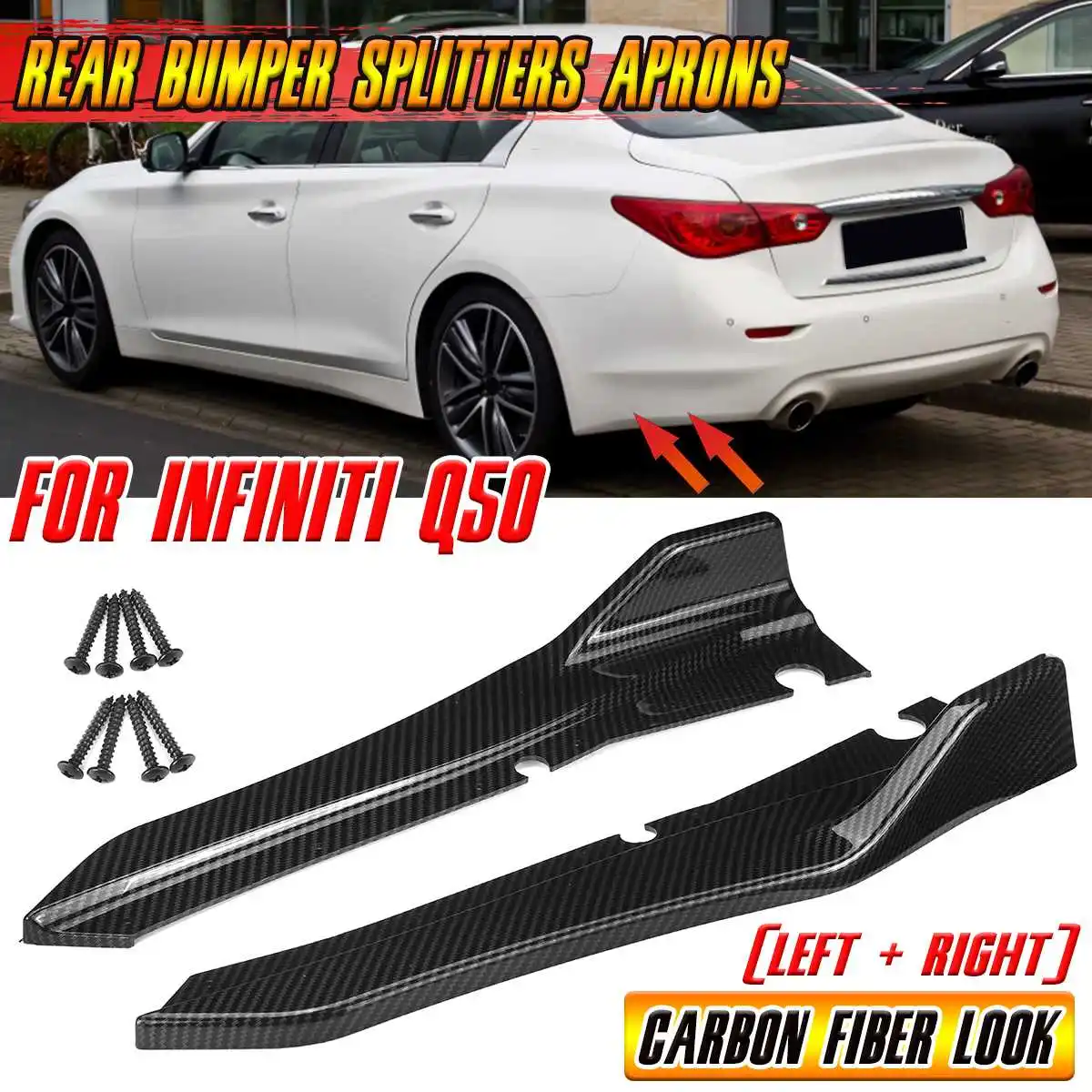 Black/Carbon Fiber Look Rear Bumper Side Canards Splitter Lip Cover For Infiniti Q50 Car Rear Bumper Lip Side Corner Protector