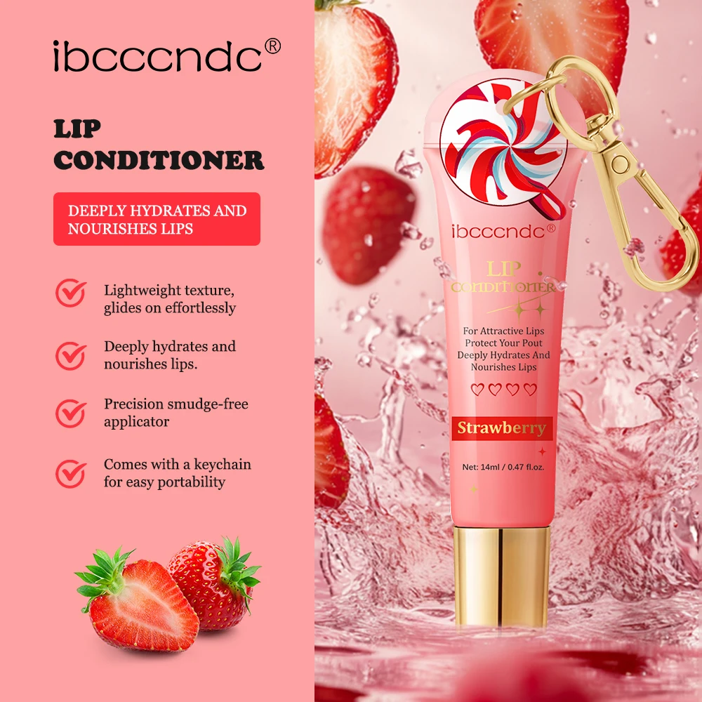 Strawberry Lip Combo Lip Conditioner Shining Lip Oil with Keychain Hydrating Nourishing Glossy Longwear Moisturizing Lip Care
