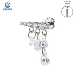 QM ASTM F136 Titanium Internally Threaded Clear CZ with Tassel Drop Labret Tragus Helix Earring Body Piercing Jewelry