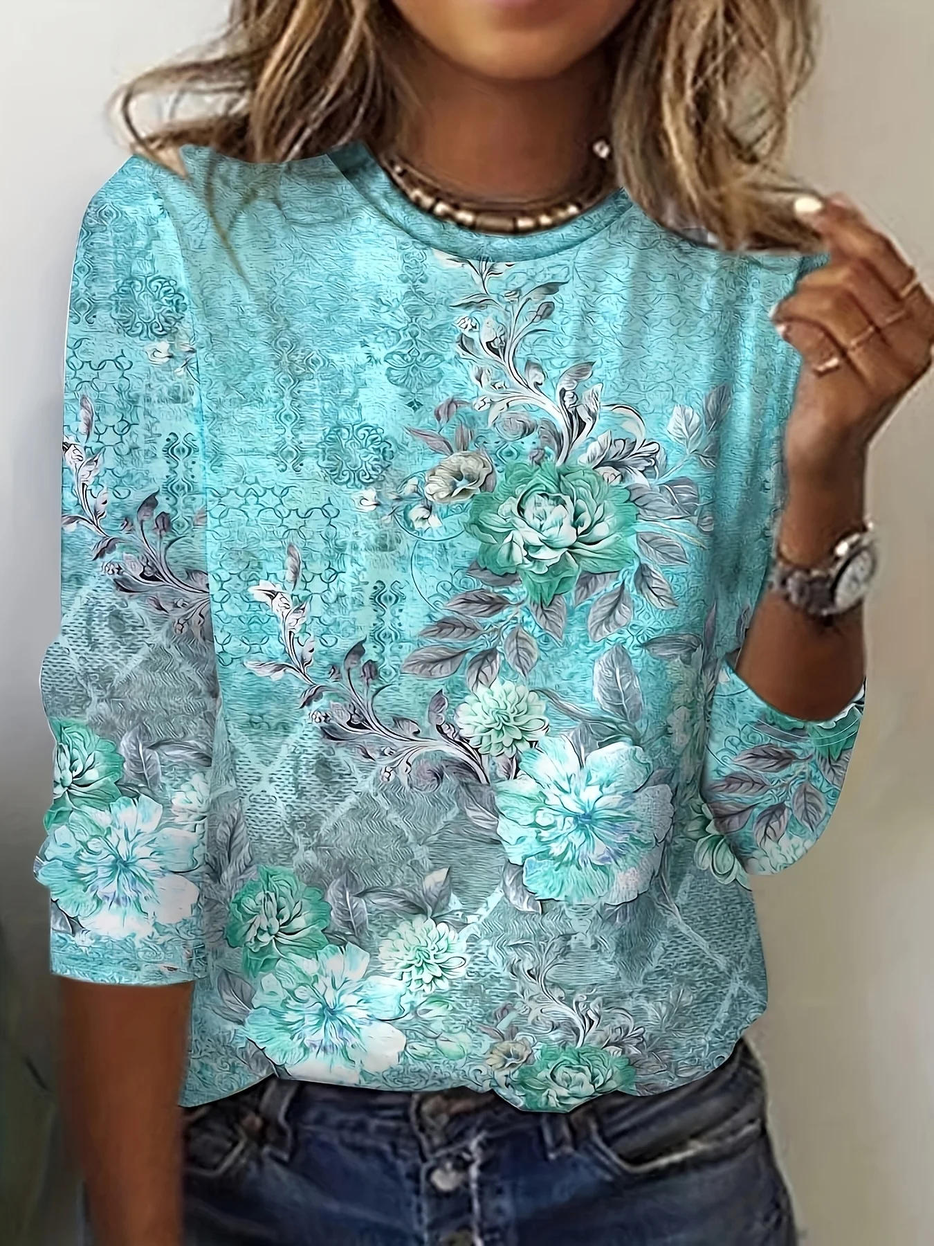 Plus Size - Plus Size - 2025 -Border European Women'S Wear Round Neck Long Sleeve Casual Loose Top Base T-Shirt