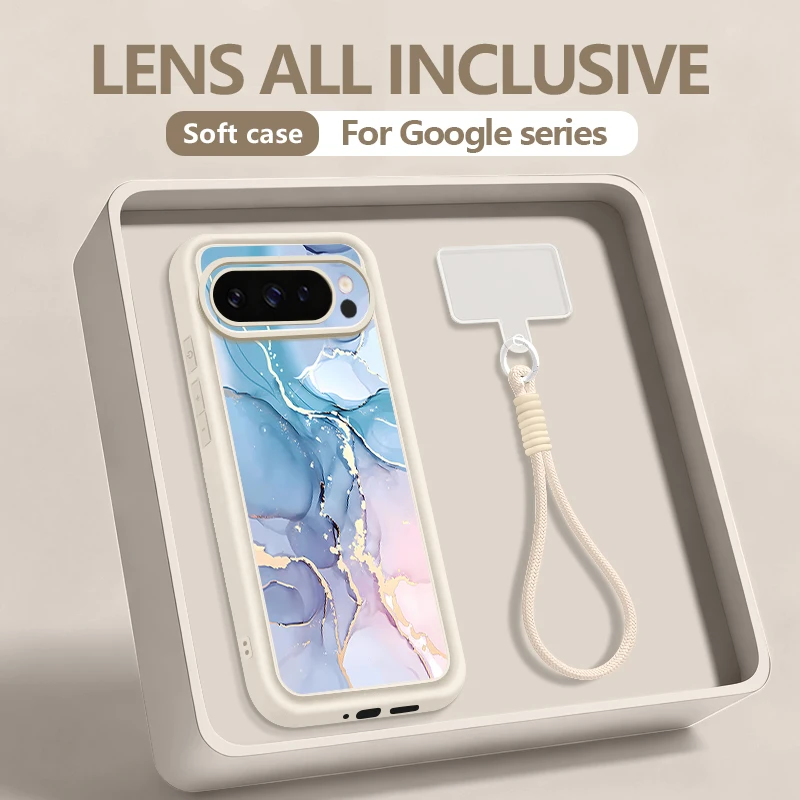 Marble Pattern TPU Phone Case For Google Pixel 10 9 Pro XL 10 9 8 7 Pro 9A 8A 7A Soft Silicone Lanyard Cover For Pixel 10 9 Pro