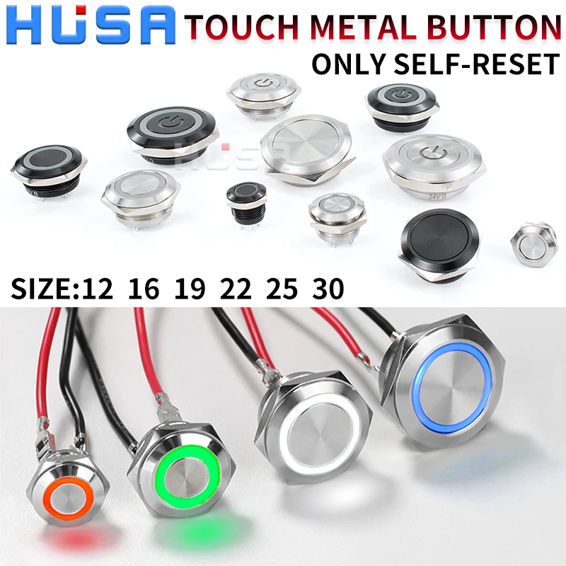 12/16/19/22/25/30mm krótki skok Mini wodoodporny metalowy przełącznik wciskany zasilanie Led Light chwilowy 5/12/24/220V czarny 1NO