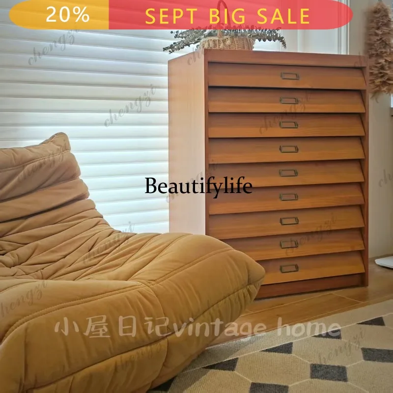B178 Solid wood retro chest cabinet household storage locker side cabinet living room antique drawer type