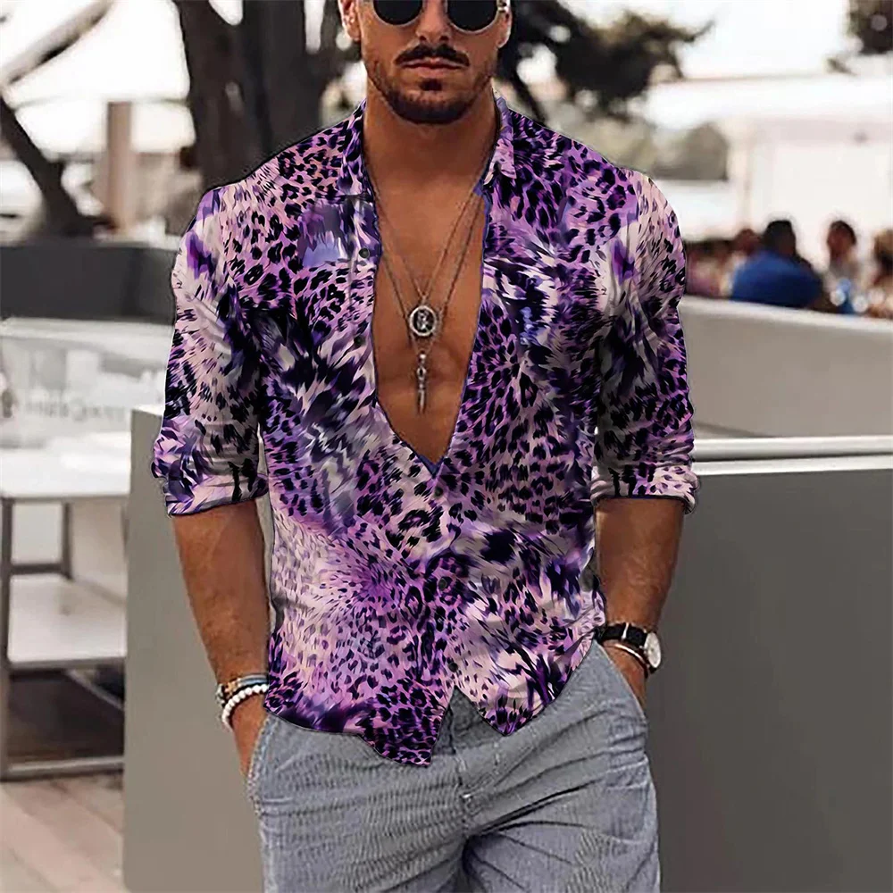 Camisa masculina de manga comprida, top estampado em 3D roupa unissex casual, padrão de textura luxuosa, nova moda, primavera e outono