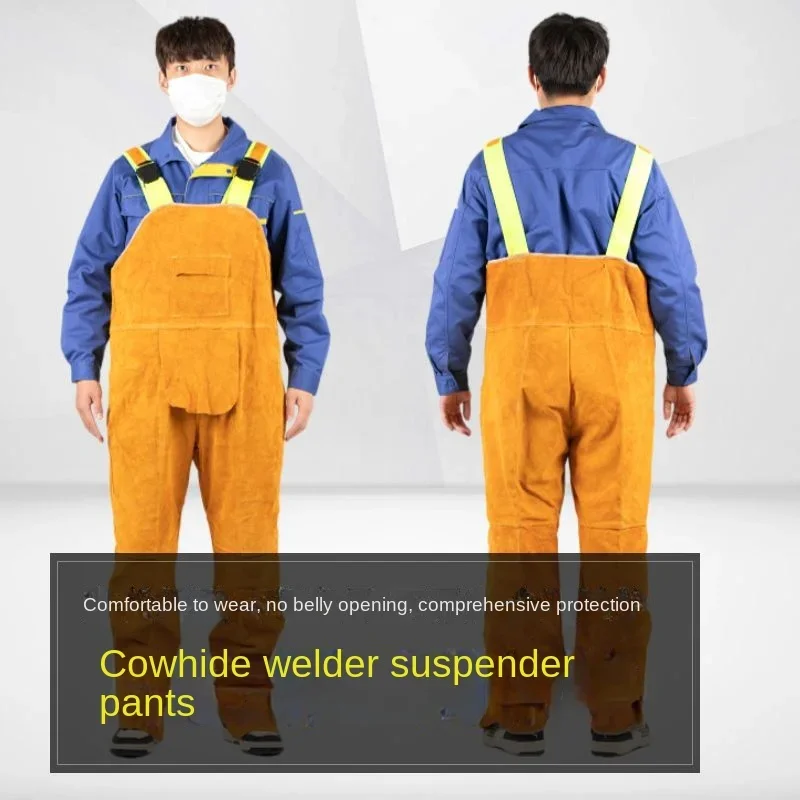 Cowhide Welding Work Clothes Pants Flame Retardant Wear-resistant Soft Leather Welder Special Protective Clothing Suspenders