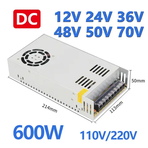 AC 220V To DC 12V 24V 36V 48V 60V 70V  Switching Power Supply Fonte 12V 600W Source Transformer SMPS For LED Strip Light CCTV