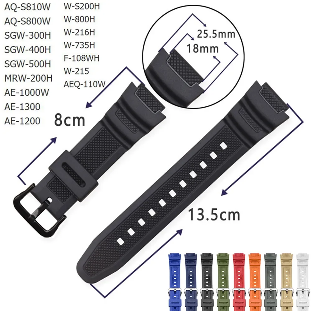 Strap for Casioak  AQ-S810W/S800W AE-1000W 1200 SGW-400H/300H/500H W-735H W-216H Rubber Silicone Watch Band Bracelet 18mm