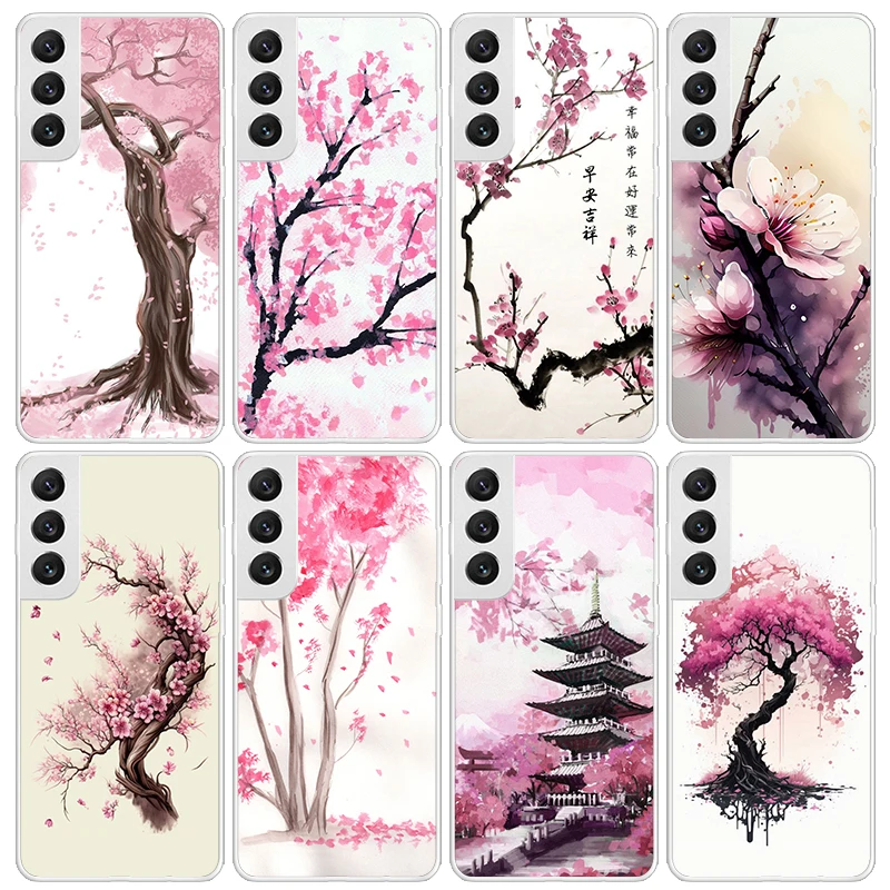 Cherry Blossom Tree Phone Case For Samsung Galaxy S24 S23 S22 S21 Ultra S20 FE S10 Plus S10E S9 S8 Soft TPU Back Cover Funda