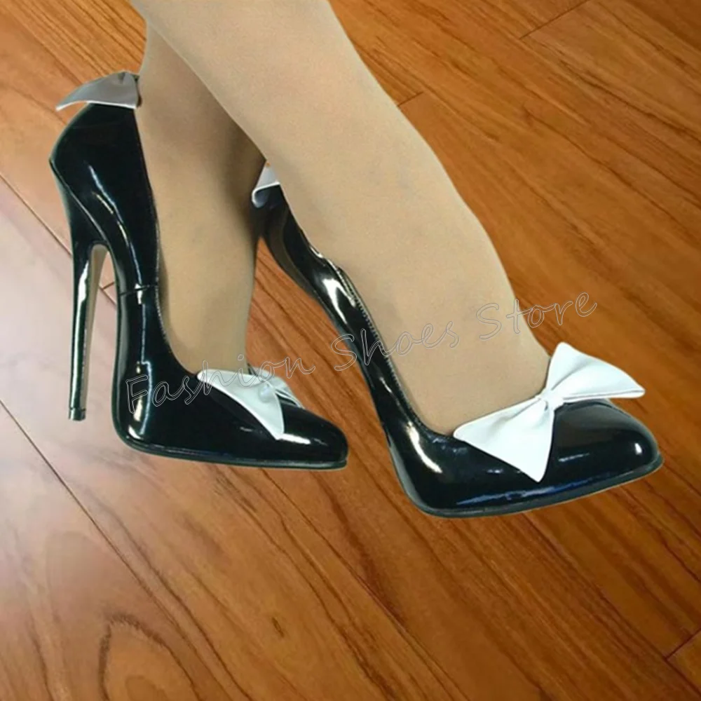 

Black Bow knot Decor Pointed Toe Pumps Patent leather Thin High Heels High Heel Shoes for Women Heels 2025 New Zapatos Para Muje