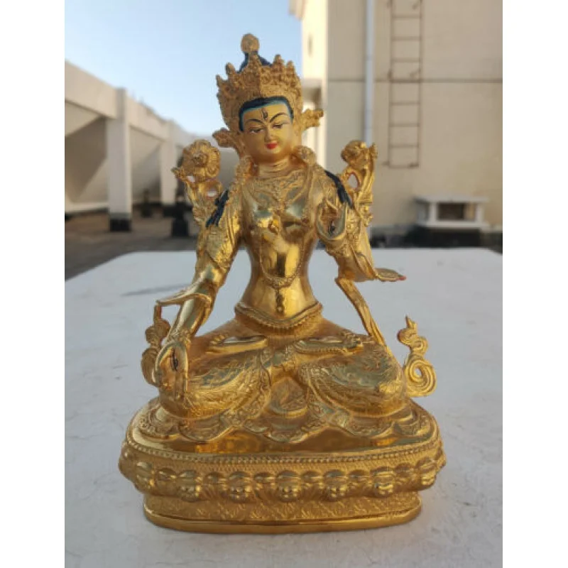 Bronze Gilded Statue Buddha Bodhisattva Tara White Best Wishes Monk Blessing