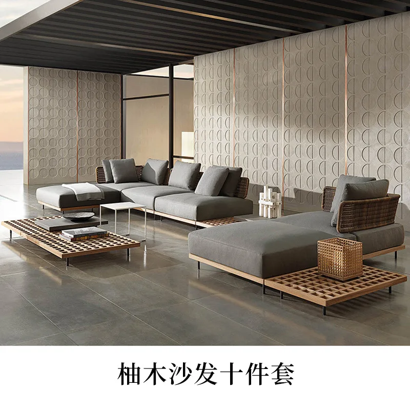 Nordic Outdoor Sofa Massivholz Rattan Möbel Hotel Outdoor Balkon