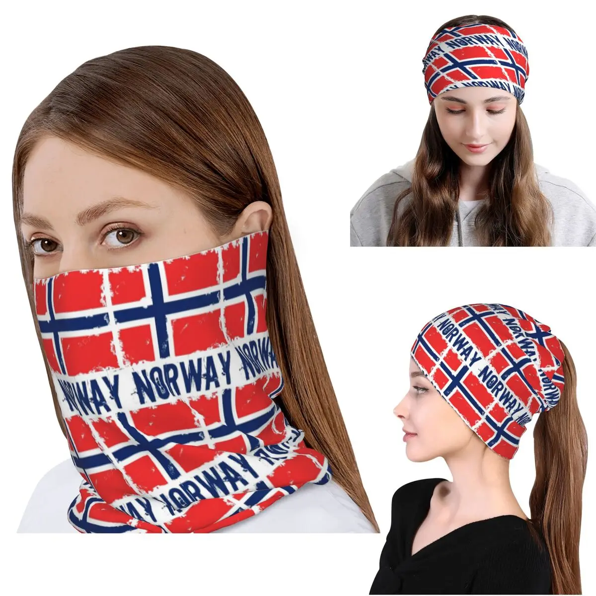 

Norway Flag Bandana Neck Cover Wrap Scarf Multifunction Headwear Beanies Hat Unisex Adult All Season