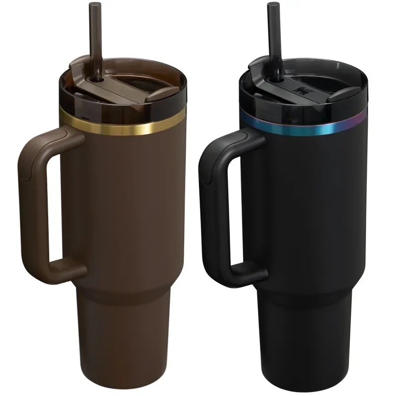 

40oz Insulated Tumbler With Lid and Straws Large Capacity Stainless Steel Car Mug With Handle Vacuum Leak Proof Coffee Cup New