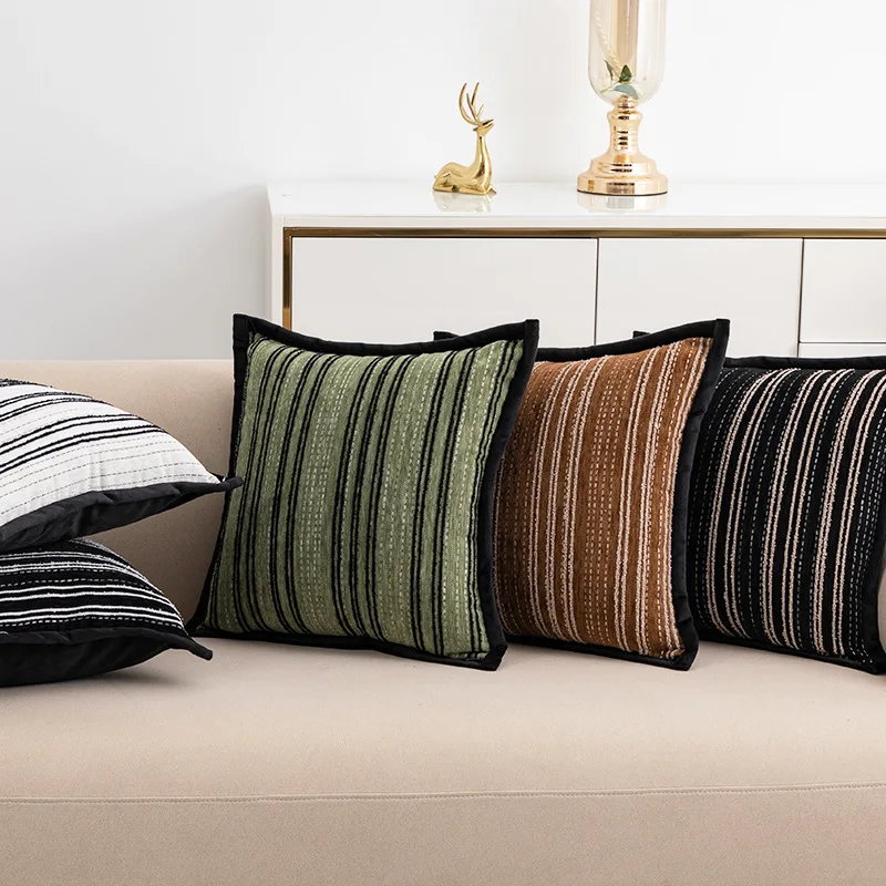 

Chenille Stripe Pillow Black Gree Orange Cushion Case Modern Simple Art Decorative Pillow Cover For Sofa Chair Home Decorations