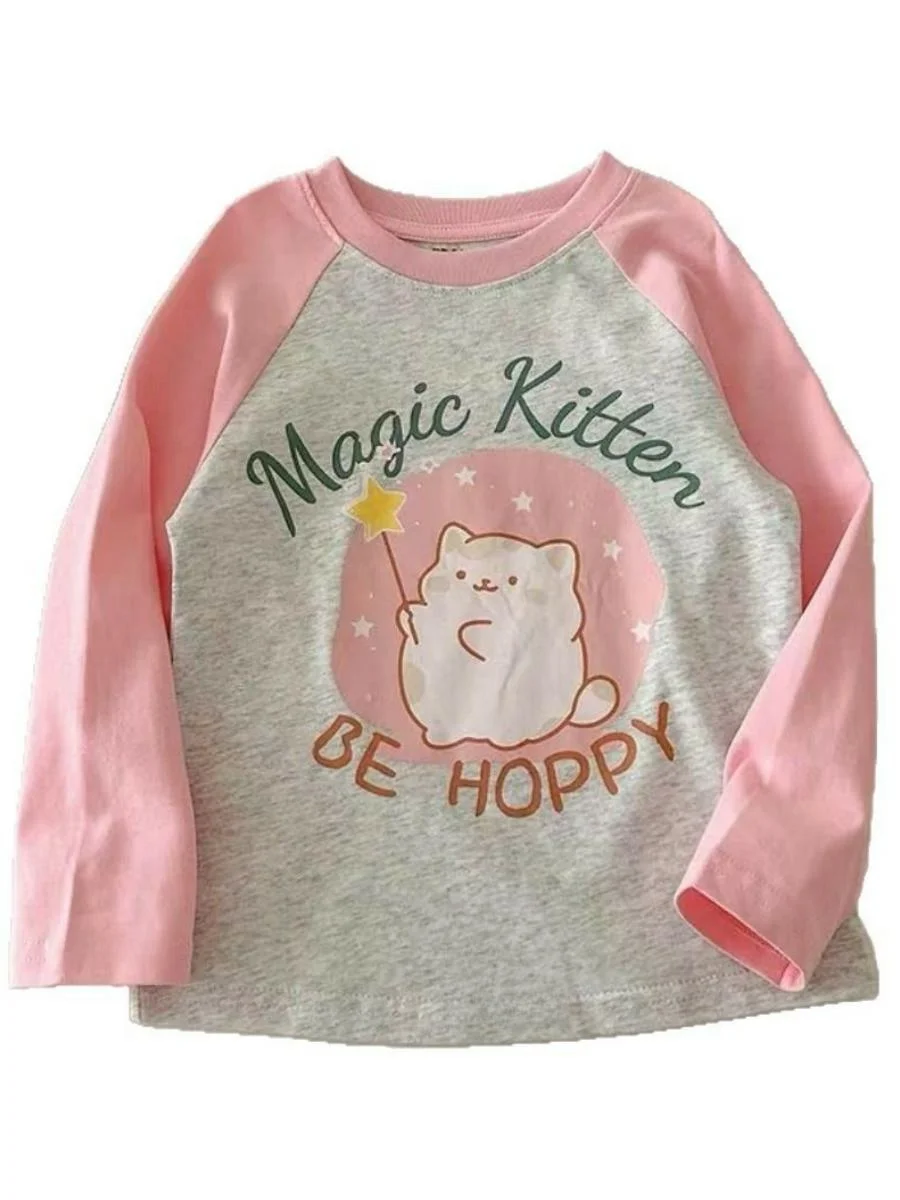 Frühling Herbst Mädchen Baumwoll-T-Shirt Langarm Rundhals Lässig Vielseitig Basisschicht Kinder Reine Baumwolle Rundhals...
