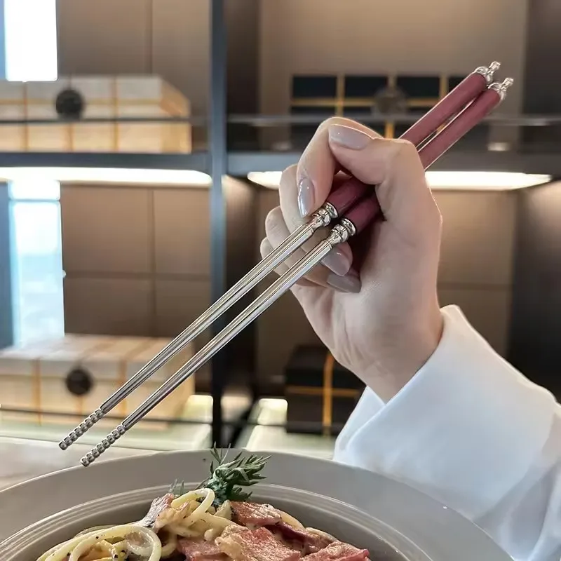 

2025 Noble Nanhai Huanghuali chopsticks, simple household items, vintage stainless steel chopsticks, palace tableware