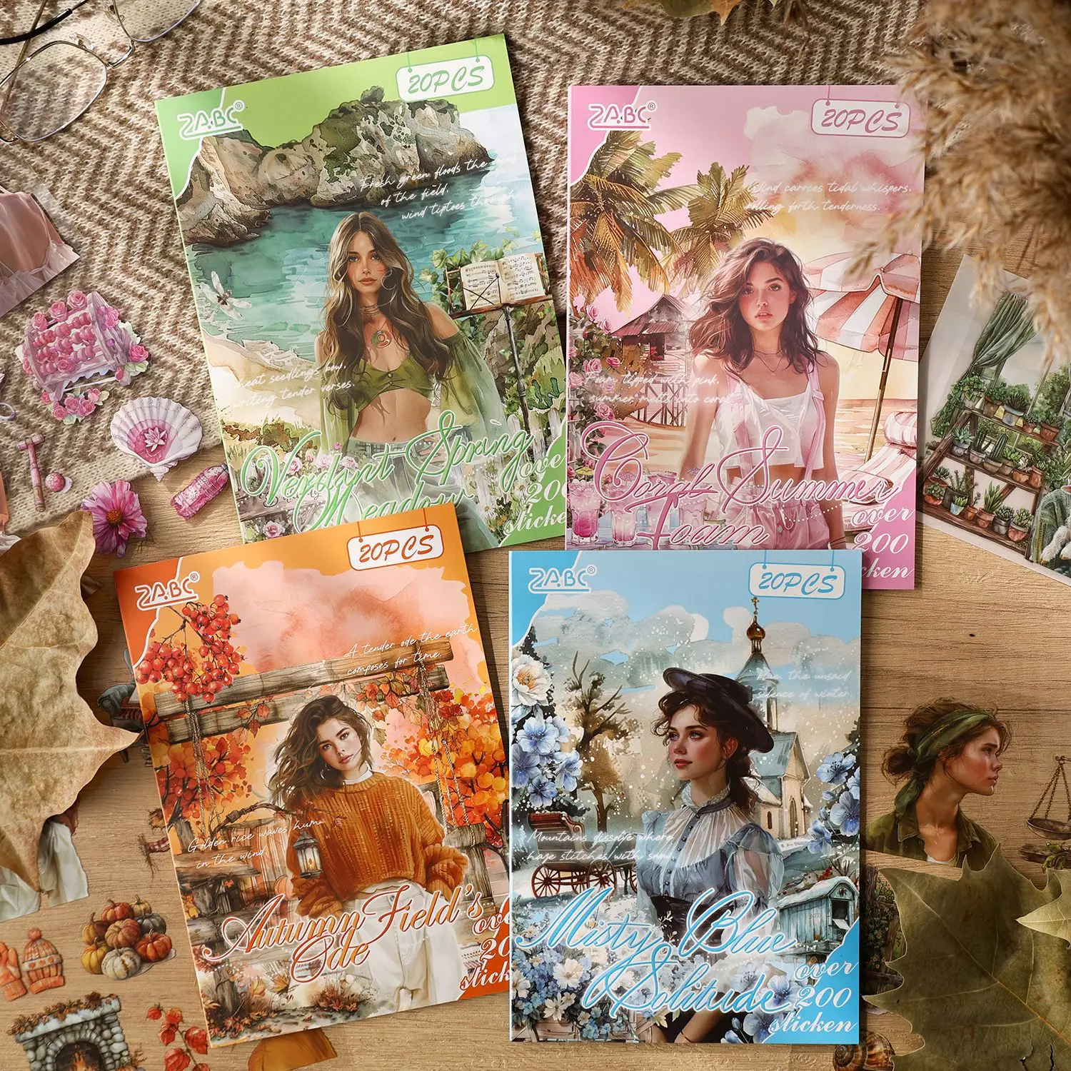 

Poems on The Season Series Vintage Plant Flower Character Landscape PET Sticker Creative DIY Journal Material Collage Stationery