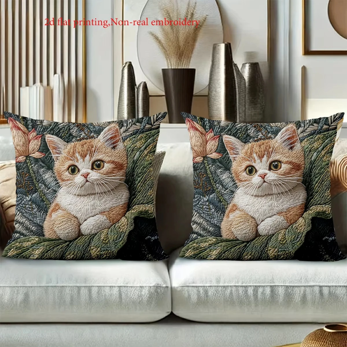 

2D flat printing Cute Kitten Pattern 2d Printed Sofa Cushion Pillow Polyester pillowcase sofa decorative cushion cover