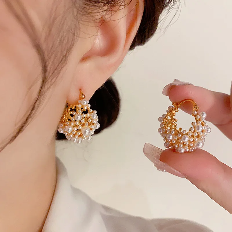 Kshmir Metal Pearl Irregular Earrings For Women Fashion Elegant Vintage Jewelry Wedding Accessory Gifts New 2024