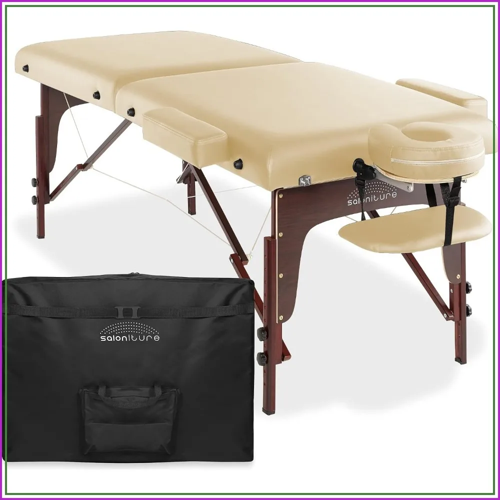 Bi-Fold Memory Foam Massage Table with Reiki Panels, Headrest, Face Cradle, Armrests, Case