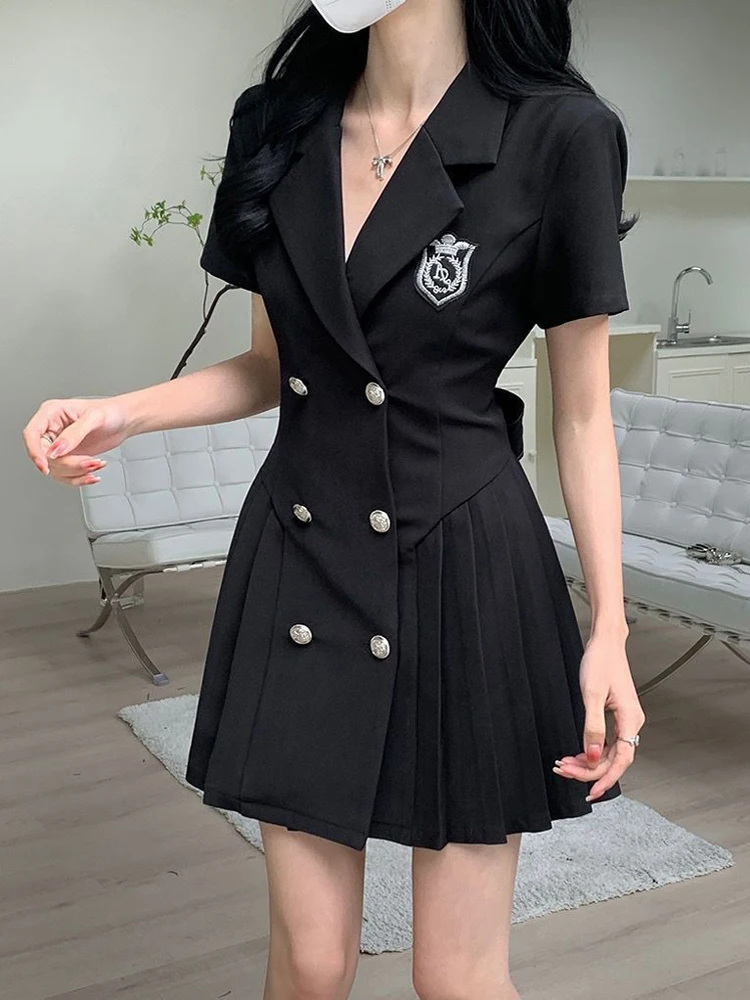 Zoki Sexy Hollow Out Women Back Bow Dress Japan Sweet Notched A Line Dress Summer Female Preppy Style Embroidery Mini Dress New