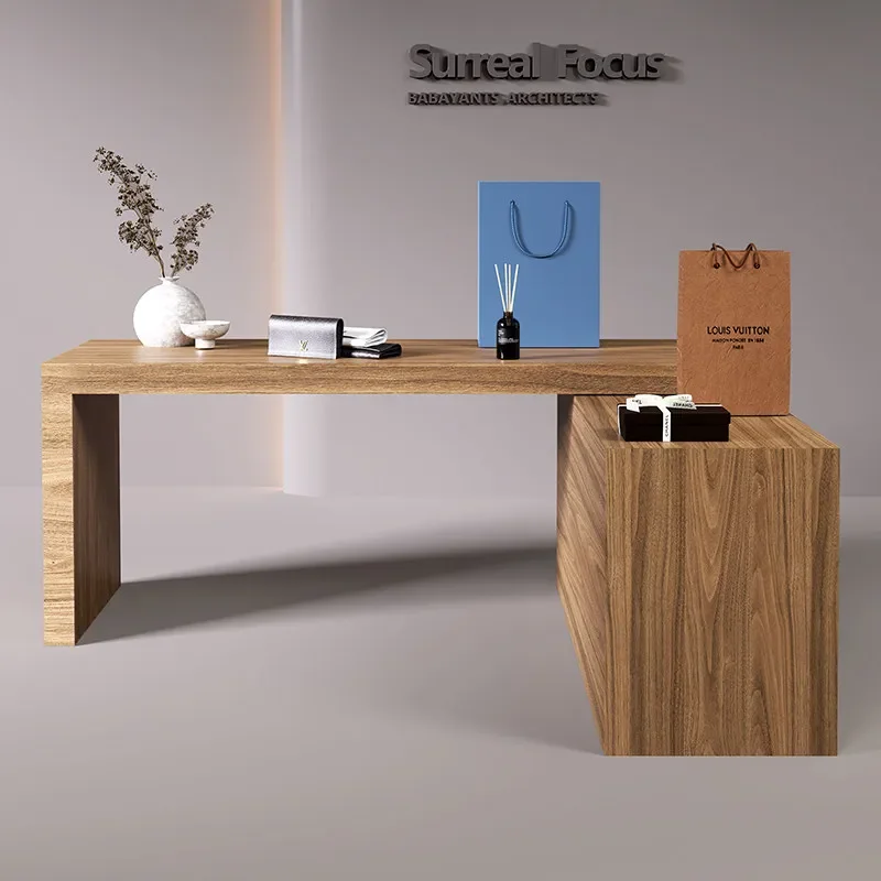 Wooden Nakajima Taiwan Product Display Table Walnut Color Liushuitai Beauty Shop Product Display Container