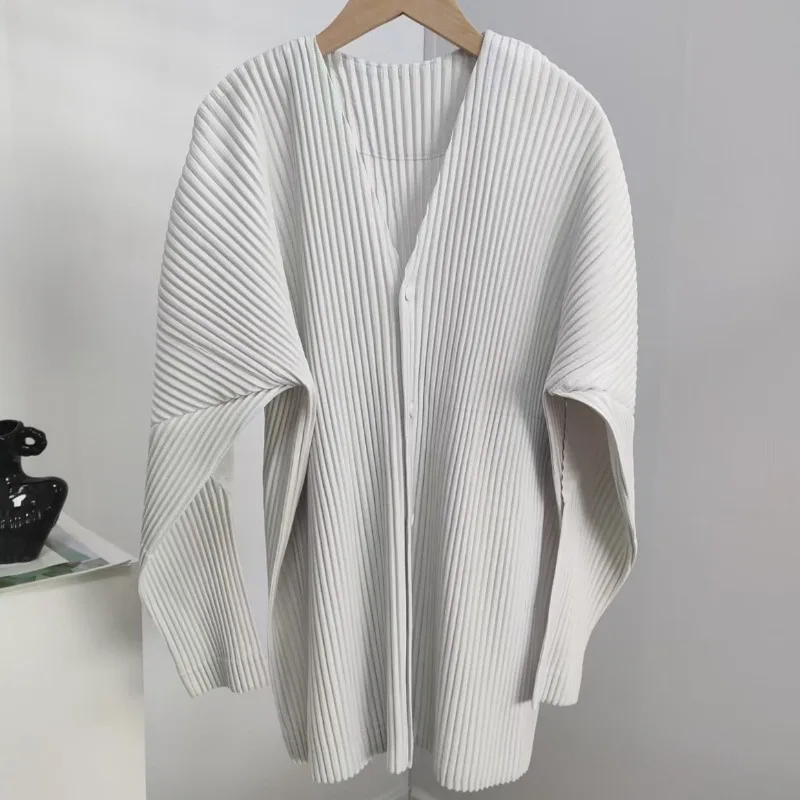 Miyake Pleated High-end Men's Jacket 2025 Fall Japanese Original Design Men Collarless Cardigan Casual Blazer Jacket Mens Tops