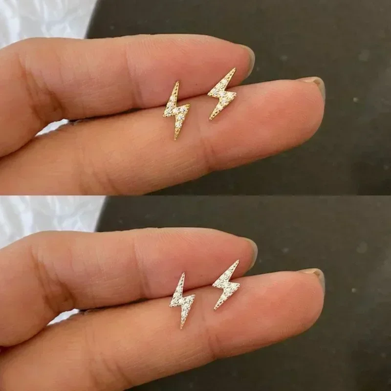 2026 Delicate Lightning Shape Ear Studs for Women Dazzling Tiny Zirconia Earrings Daily Wearable Accessories Exquisite Girl