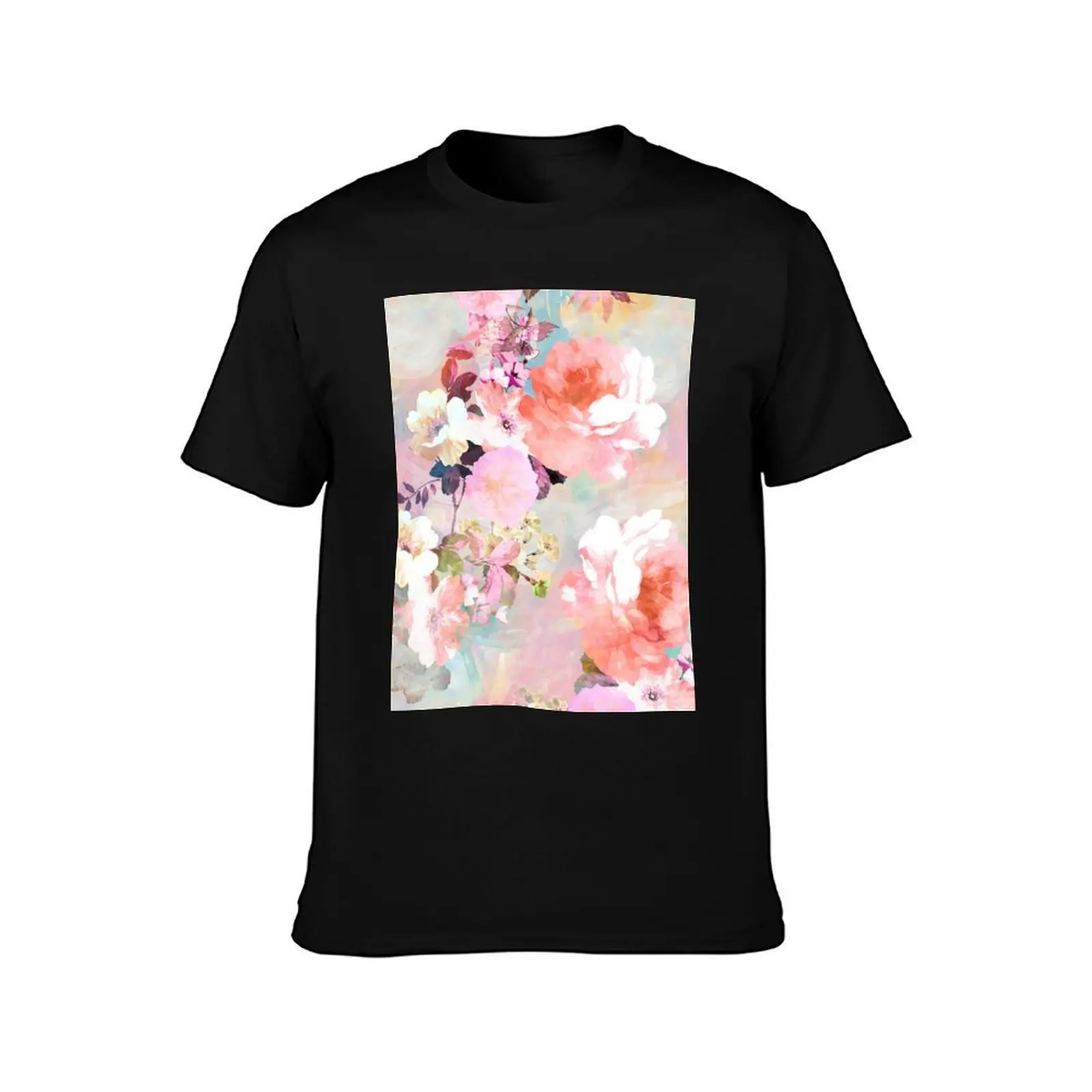 Romantic Pink Teal Watercolor Chic Floral Pattern T-Shirt Holiday Outdoor T-Shirt