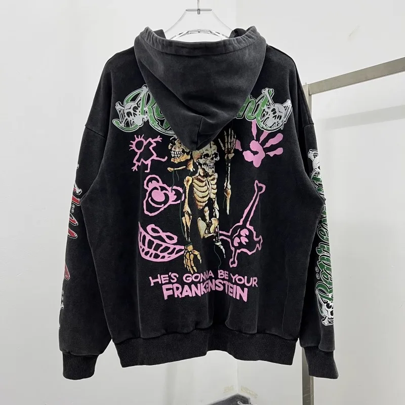 معطف بقلنسوة أمريكي ثقيل الوزن بتصميم كلاسيكي من فرقة الروك بطباعة جمجمة للرجال والنساء #3