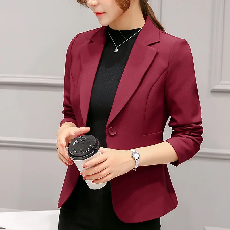 Nuovo Blazer da donna Blazer a maniche lunghe rosso tasche giacche cappotto Slim Office Lady Jacket top femminili Suit Blazer Femme giacche