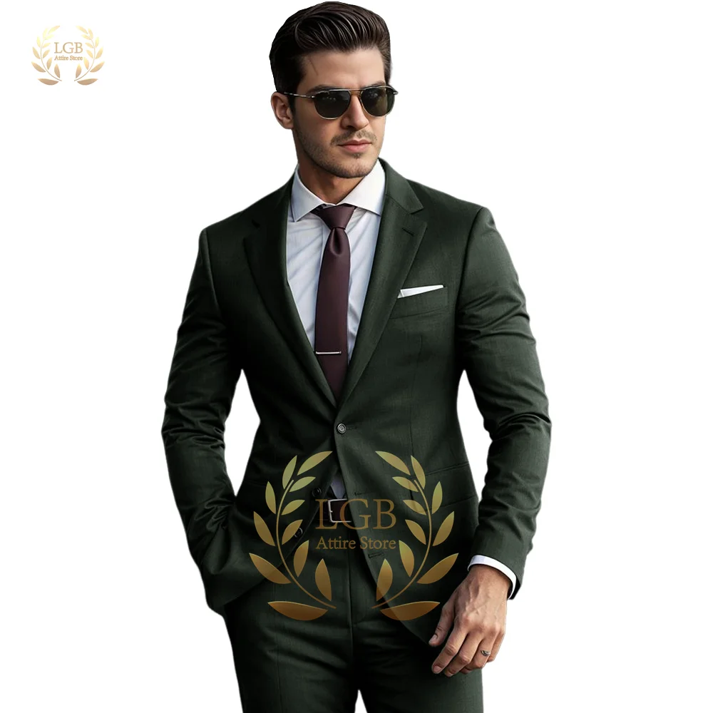 Men's formal 2-piece suit, custom notch lapel 3-button jacket - classic elegant fashion slim fit office business suit