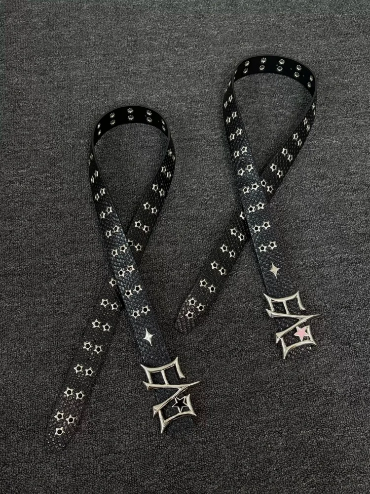 

Ремень в стиле ретро с металлическими заклепками и звездами, нишевый, высококачественный, из искусственной кожи, унисекс, для одежды в стиле хип-хоп