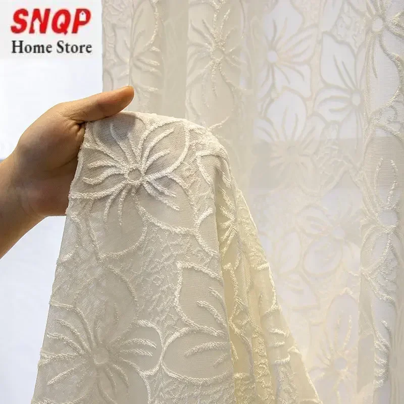 European Luxury White Tulle Sheer Curtains for Living Room Blackout Embroidered Lace Bedroom Jacquard Dining Room Custom Wedding