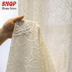 Europeu de luxo branco tule sheer cortinas para sala estar blackout bordado renda quarto jacquard sala jantar casamento personalizado