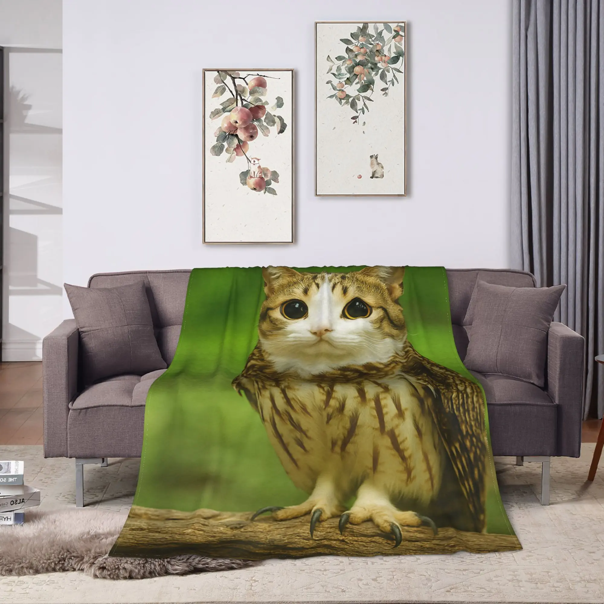 Meowl Cat Owl Funny Internet Trendy Meme Blanket Super Warm Fluffy Plush Throw Blanket For Couch Bed Flannel Bedspread Bed Cover