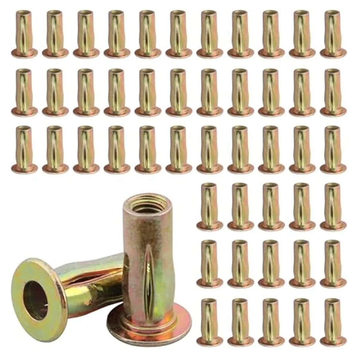 50pcs Multi-Grip Rivet Nut Kit,5/16-18 Rivet Nut Pre-Bulbed Shank, Plus Nut Zinc Plated Flat Heads Threaded Insert Nut