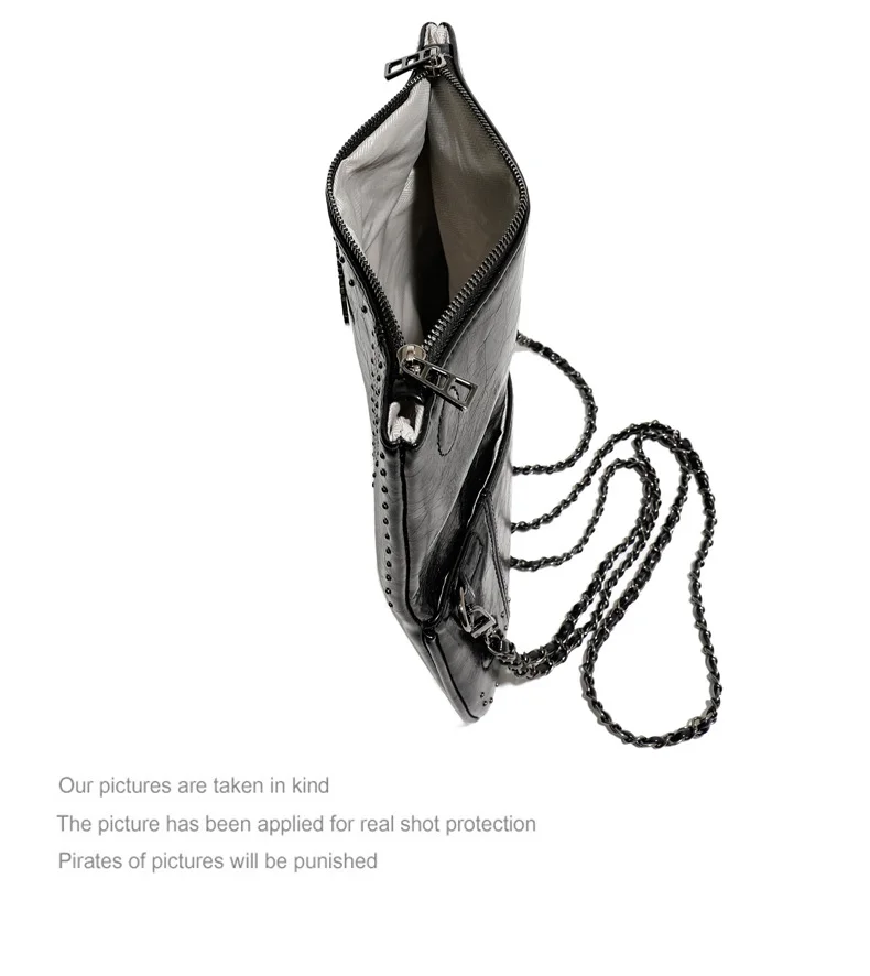 Bolso Bandolera Tipo Sobre Pequeño para Mujer 2026, Bolso de Hombro Casual de Cuero Encerado Negro Suave con Cadena de Remaches Plateados