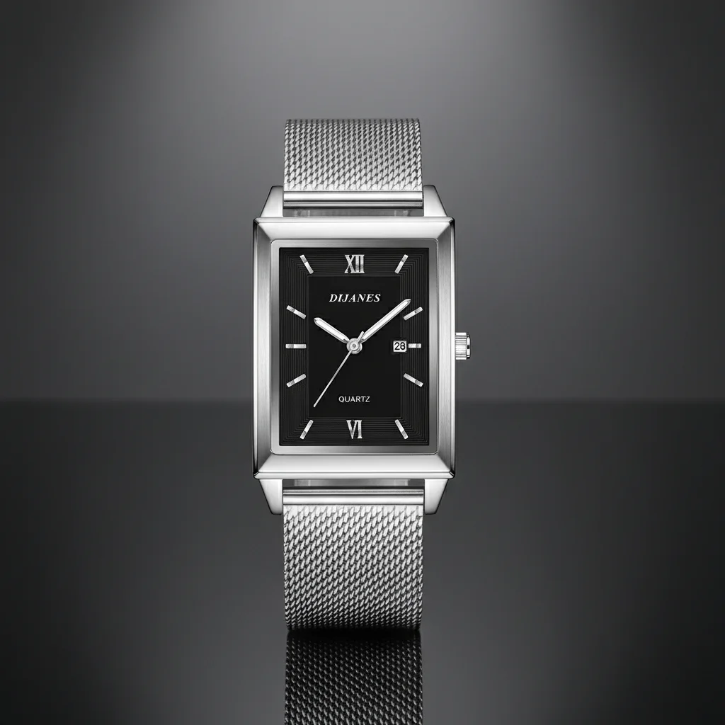

Square Dial Men Quartz-Watch Stainless Steel Case Waterproof for Business And Casual Use