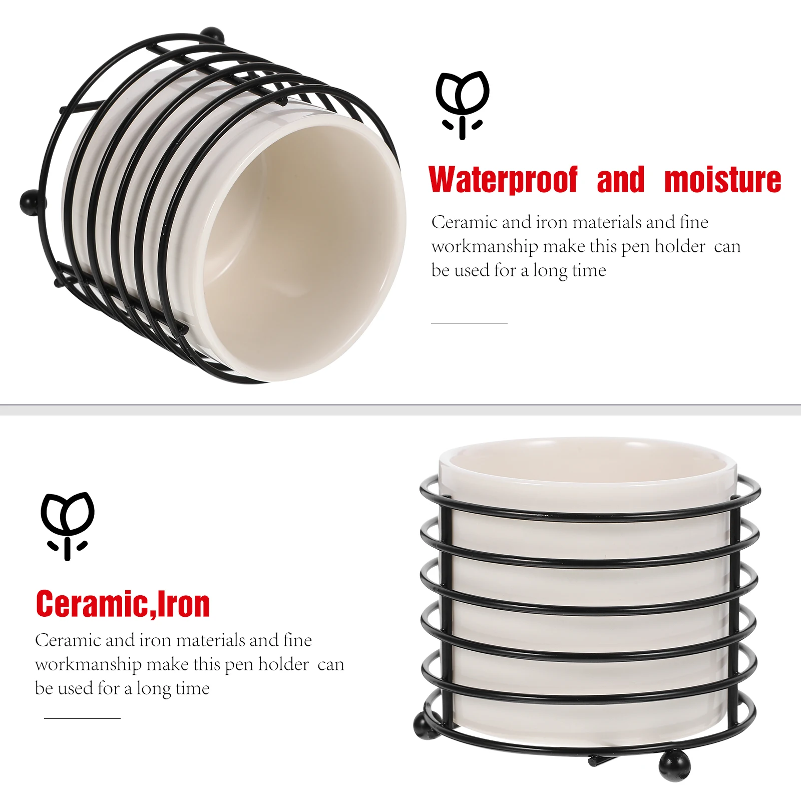 

Storage Pen Holder Jewelry Box Office Ceramics. Iron Brush Organizer for Vanity