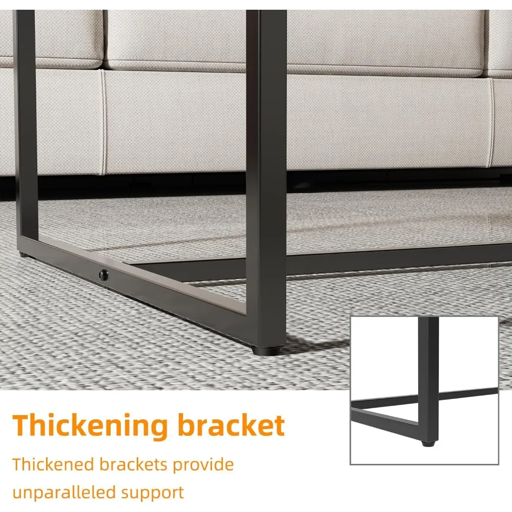 Rectangular Sintered Stone Coffee Table with Black Metal Frame for Living Room - Sleek Black Sofa Centerpiece