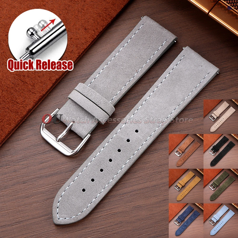 Bracelet de montre vintage en cuir suédé, bracelet en cuir de vachette 18mm 20mm 22mm 19mm pour Omega, pour Seiko, pour montre Huawei, bracelet de montre sport pour homme