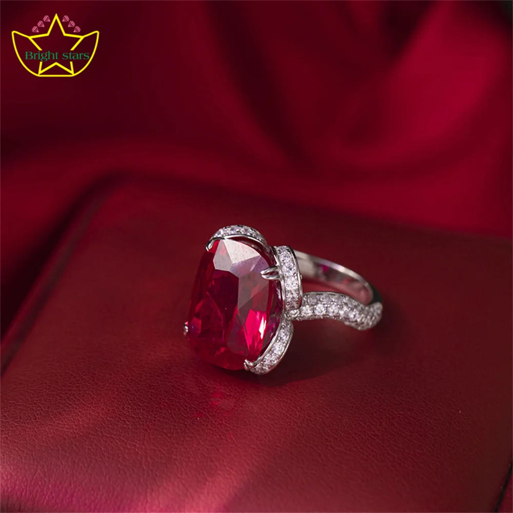 Bright Stars Ruby pillow shape 12*16mm fine jewelry S925 silver plated 18-karat gold closed ring