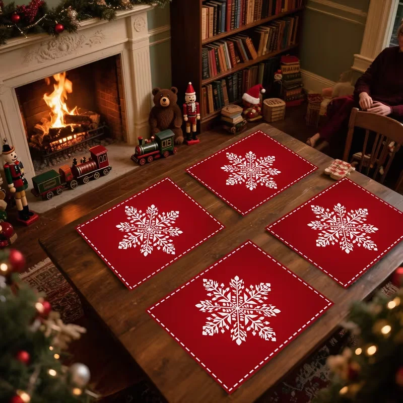 Merry Christmas Letter Placemats Red Xmas Tree Gift Snowflake Table Mats Holiday Home Kitchen Tabletop Decoration