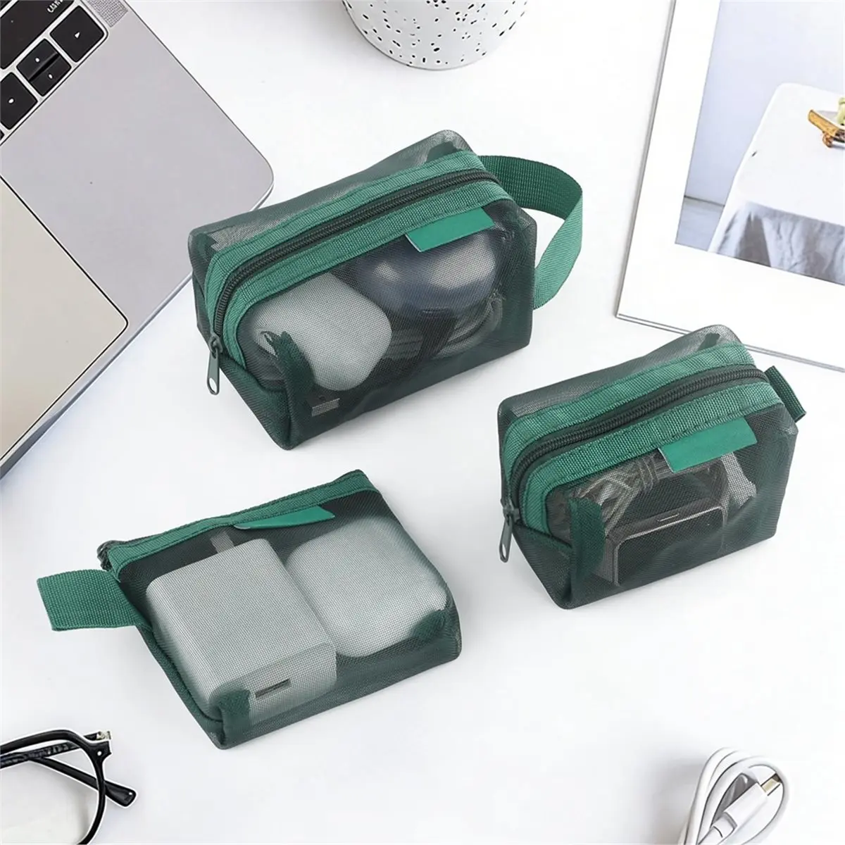 【TODAY-BUY】~@ 6pcs Transparent Mesh Coin and Miscellaneous Storage Bags, Portable 3D Card Organizer Pouches Travel Storage Bag