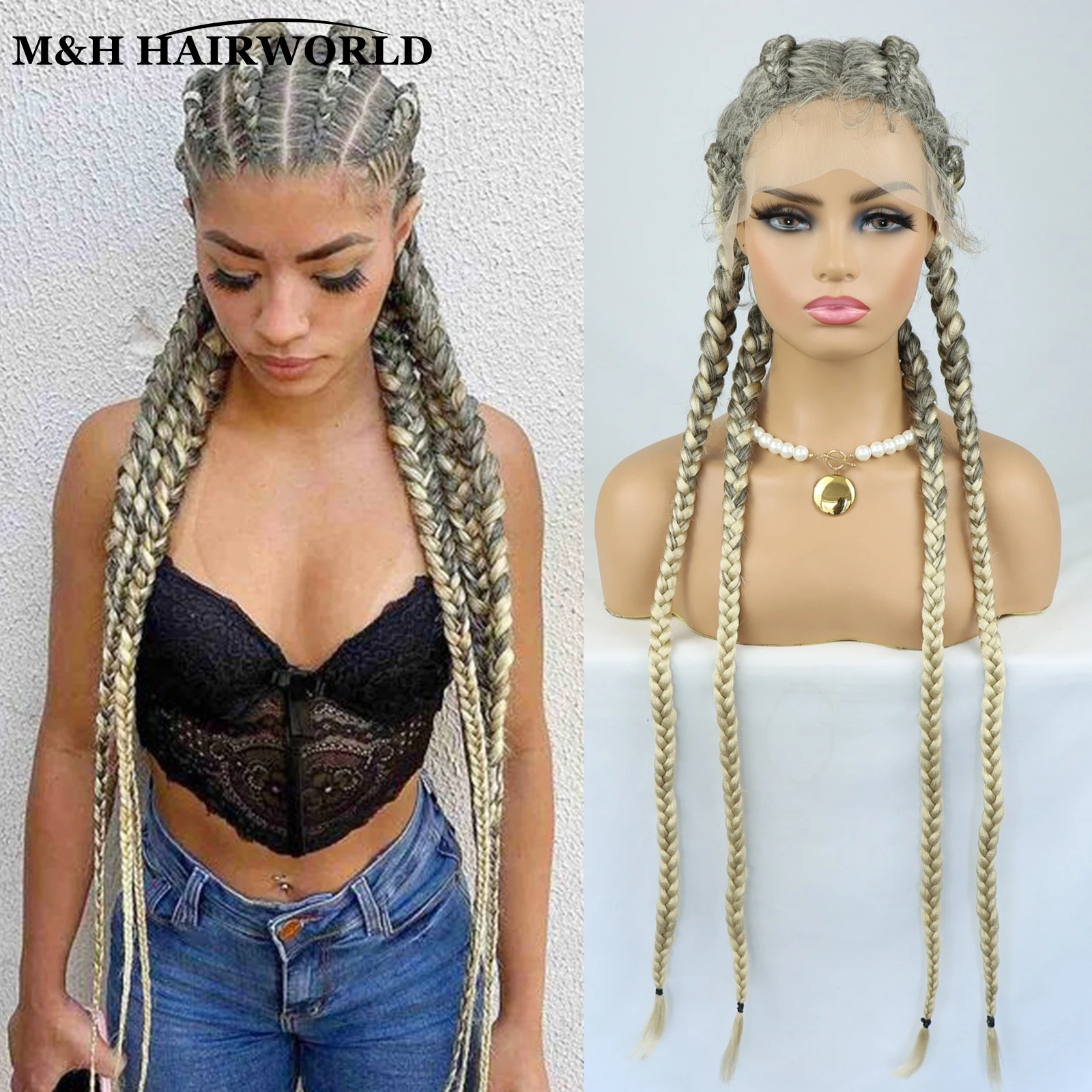 

Dutch Braids Lace Front Wigs Synthetic Hair Cornrows Braided Wigs For Black Women 1B 613 Blonde Lace Frontal Wig With Baby Hair