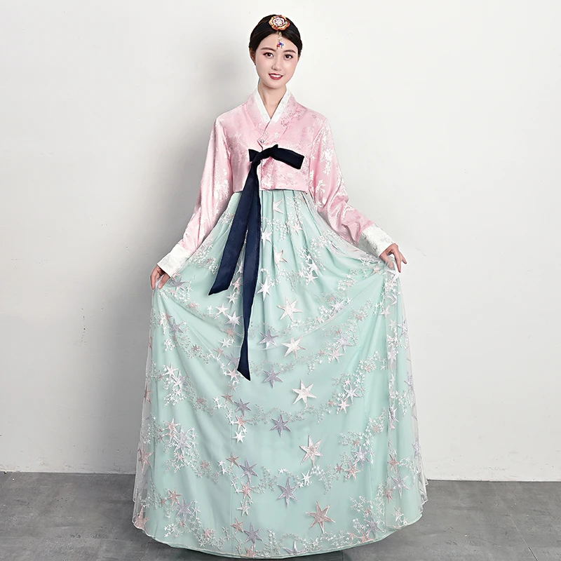 

High end hanbok gauze dress for female adults Spring, summer and autumn traditional court dress Korean ethnic dance performance