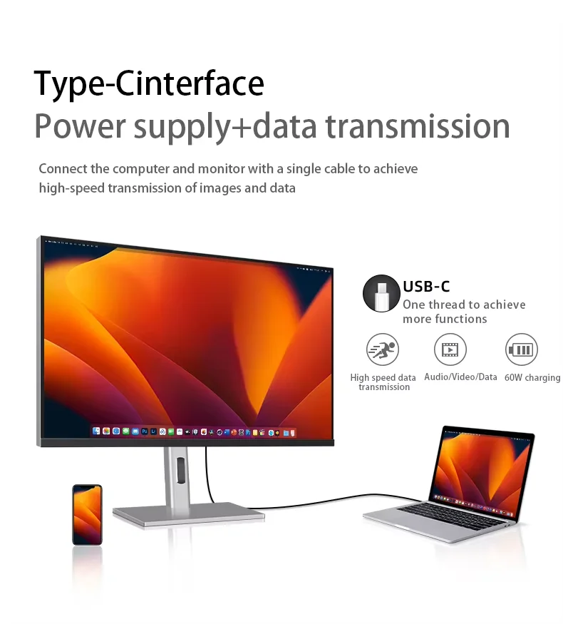 Monitor PC 4k 27" 60Hz HD IPS Design dello schermo verticale senza cornice PC desktop Monitor LCD Tipo-c Schermo esterno