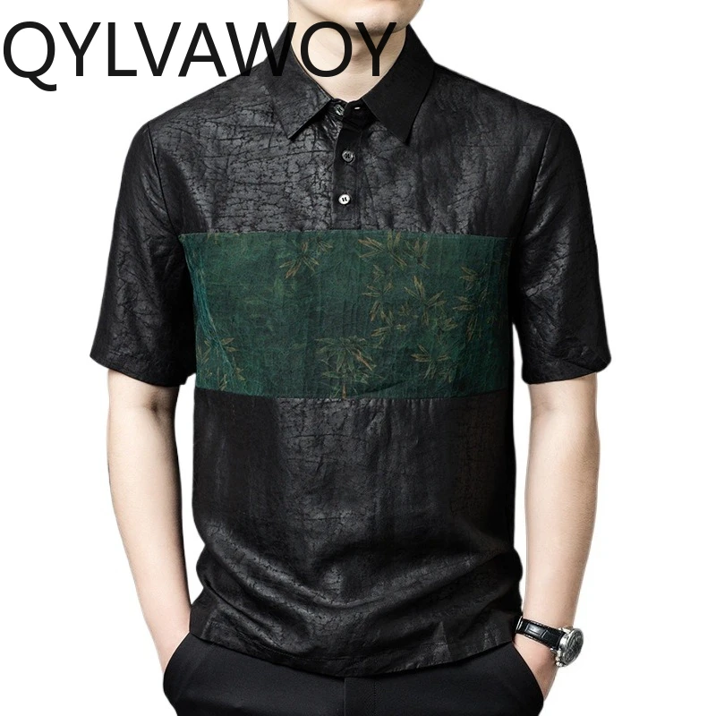 

QYLVAWOY 100% натуральные шелковые рубашки из тутового шелкопряда, мужская одежда, летние рубашки-поло, рубашки Xiangyunsha, высококачественные мужские рубашки с коротким рукавом