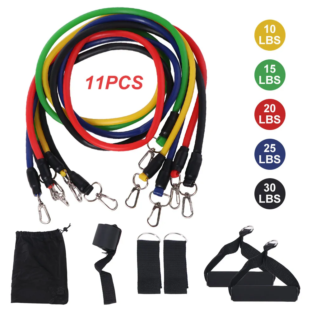 11Pcs/Set Portable TPE Tension Rope Set Durable Anti-Break Elastic Training Band Latex Tubes Colorful Pull Rope Set Home Workout